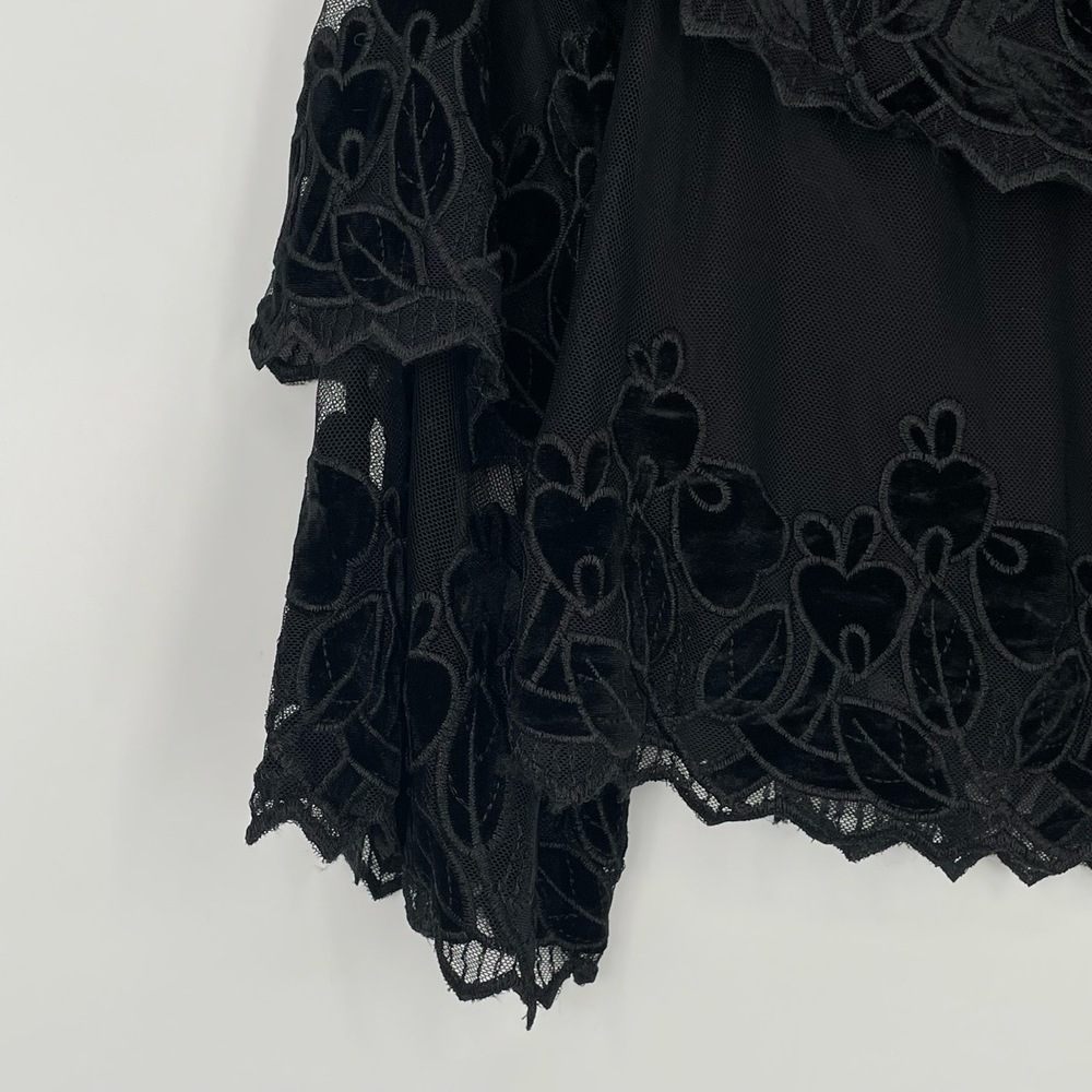 Endless Rose Women's Black Velvet Embroidery Ruffle Off-Shoulder Blouse Size S - Picture 8 of 9